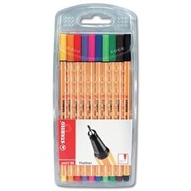 Stabilo Point 88 Fineliner Pen Water-based 0.8mm Tip 0.4mm Line Assorted Ref 88-10 [Pack 10]