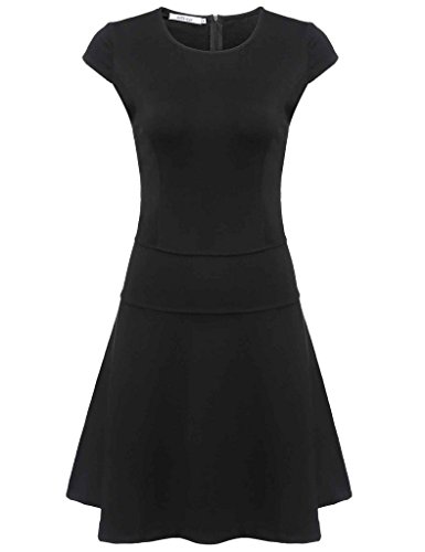 Meaneor Women's Short Sleeve Fit and Flare A-line Dress