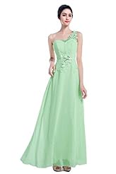 A-line Floor Length Backless Applique  One Shoulder Sleeveless Chiffon Evening Dress/Bridesmaid Dress/Prom Dress/Party Dress  With a Bow(s) and a Sash 