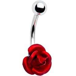 Single Red Rose Belly Button Ring