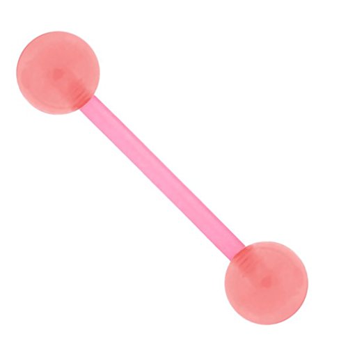 Bioplast Pink Glow in the Dark Barbell Tongue Ring Flexible 14 Gauge