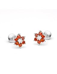 14k Gold Plated 925 Silver Baby Garnet Flower Children Screwback Earring Baby, Toddler, Kids & Children