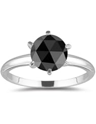 1/4 (0.21-0.27) Cts Black Diamond Solitaire Ring in 14K White Gold