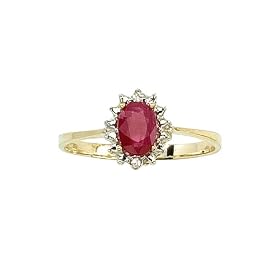 10K Yellow/White Gold 0.02 ct. Diamond and 6 x 4 MM Oval Shaped Ruby Ring