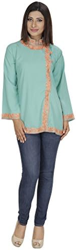 Saashiwear Womens Indian Ethnic Georgette Embroidered Tunic Top Kurta Clothing