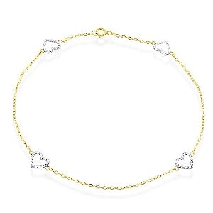 Click here to buy 10K Two-tone Gold Heart Anklet - 9.5 by 0.