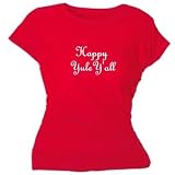Flirty Diva Tees Womans SoftStyle T-Shirt-Happy Yule Yall-Red-White
