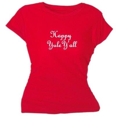 Flirty Diva Tees Womans SoftStyle T-Shirt-Happy Yule Yall-Red-White