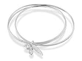 Image of Fossil Silver Triple Band Cubic Zirconia Charm Bangle