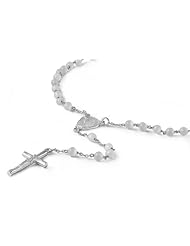 4mm Catholic Italian Sterling Silver Rosary White Bead 24mm Cross 24in, 25in, 28in Length