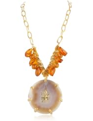 Devon Leigh Large Agate Drusy Citrine Quartz Pendant Necklace, 27"