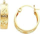 14K Yellow Gold Filigree Band Hoop Earrings Jewelry