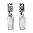 Marcasite Earrings with Mother of Pearl and Clear CZ - Rectangular - 21 mm