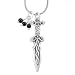 Medieval Three Dimensional Celtic Dagger or Sword Pendant in Sterling Silver with Onyx Bead on 20" Rhodium and Silver Snake Chain, #7928