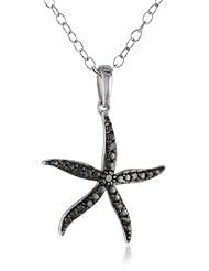 Sterling Silver Black Diamond Star Fish Pendant Necklace (1/15 cttw)