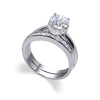 Nickel Free Tarnish Free Rhodium Plated Sterling Silver Band Clear Brilliant Cut CZ Ring Size 8