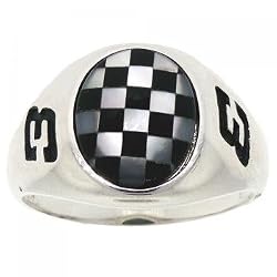 Mens Sterling Silver Ring Black Onyx & Mother of Pearl #3 Ring Size = 10