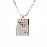 Stainless Steel Men's Polished Etched Poker Card Necklace on 22 Inch Ball Chain