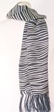 Line Print on Black - Silk Fringed Scarf - Unisex