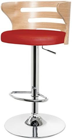 Home Bar Stool Modern Design Adjustable Padded Seats Stylish Metal with Wood Back Discount. (Red)