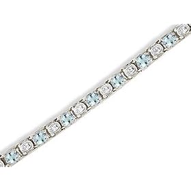14K White Gold Genuine Oval Aquamarine and Diamond Bracelet by Jewels For Me