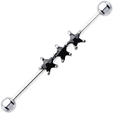 Surgical Steel Black CZ Star Industrial Barbell 37mm