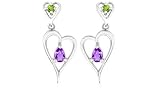 Multicut Peridot Amethyst Dangling Heart Earrings Sterling Silver
