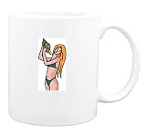 Mug with shell, individuals, humans, woman, human, persons, body, individual, person, beach, holding, people, bikini