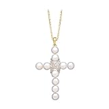 14K Yellow Gold 0.04 ct. Diamond and Biwa Pearl Cross Pendant with Chain