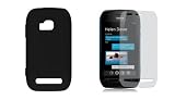 Nokia Lumia 710 (T-Mobile) Premium Combo Pack - Black Silicone Soft Skin Case Cover + Atom LED Keychain Light + Screen Protector