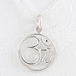 Round Om (Aum) Pendant in Sterling Silver on a 16" box chain, #8456