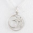 Round Om (Aum) Pendant in Sterling Silver on a 16" box chain, #8456