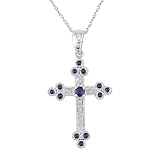 14K White Gold Diamond and Sapphire Vintage Cross Pendant