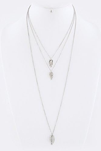 Chic Chelsea Metal Leaf Triple Layer Necklace Set (Silver)