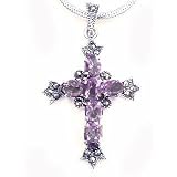 Sterling Silver Amethyst and Marcasite Cross Pendant