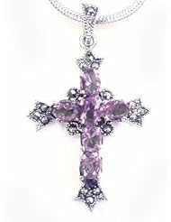 Sterling Silver Amethyst and Marcasite Cross Pendant