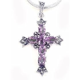 Sterling Silver Amethyst and Marcasite Cross Pendant by Amethyst Necklaces