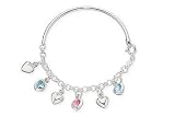 Childrens Sterling Silver Semi Bangle with Crystal Heart Charms