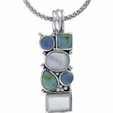 Trendy Sterling Silver Mother of Pearl, Turquoise and Denim Lapis pendant