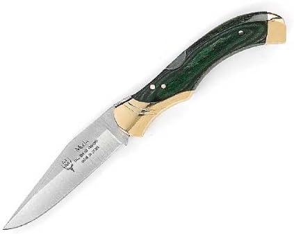 Muela Folding Lockback Knife 4.625-Inch Closed, Green Micarta, Brass