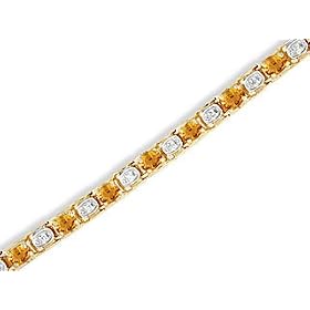 14K Yellow Gold Genuine Oval Citrine and Diamond Bracelet by Jewels For Me