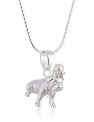 VINANI brand Germany 925 Sterling Silver Women Pendant Pug Dog sandblasted with Pearl in Crown & Snake Chain Necklace AMK-S