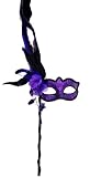 Purple Half Face Feather Mask w/ Swirl Design on Stick