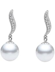 PremiumPearl 7-9mm AAA Japanese Akoya Cultured Pearl Earrings 14k Gold & Diamonds