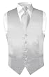 Biagio Men's Solid Silver Grey BAMBOO SILK Dress Vest NeckTie Set for Suit or Tuxedo