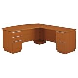 Bush Furniture Milano Right L-Desk 72-Inch Full Ped, Golden Anigre