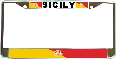Sicily Sicilian Sicilia Italy Flag Chrome License Plate Frame Holder