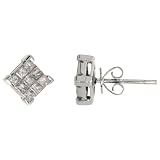 14k White Gold Fancy Square Diamond Earrings, w/ 0.75 Carat Invisible-Set Diamonds, 1/4 in. (7mm)