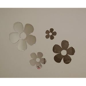 Daisy Flower 4 Piece Peel & Stick On Acrylic Shatterproof Mirror Wall Art Applique