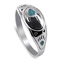 Turquoise Coral Band .925 Sterling Silver Ring